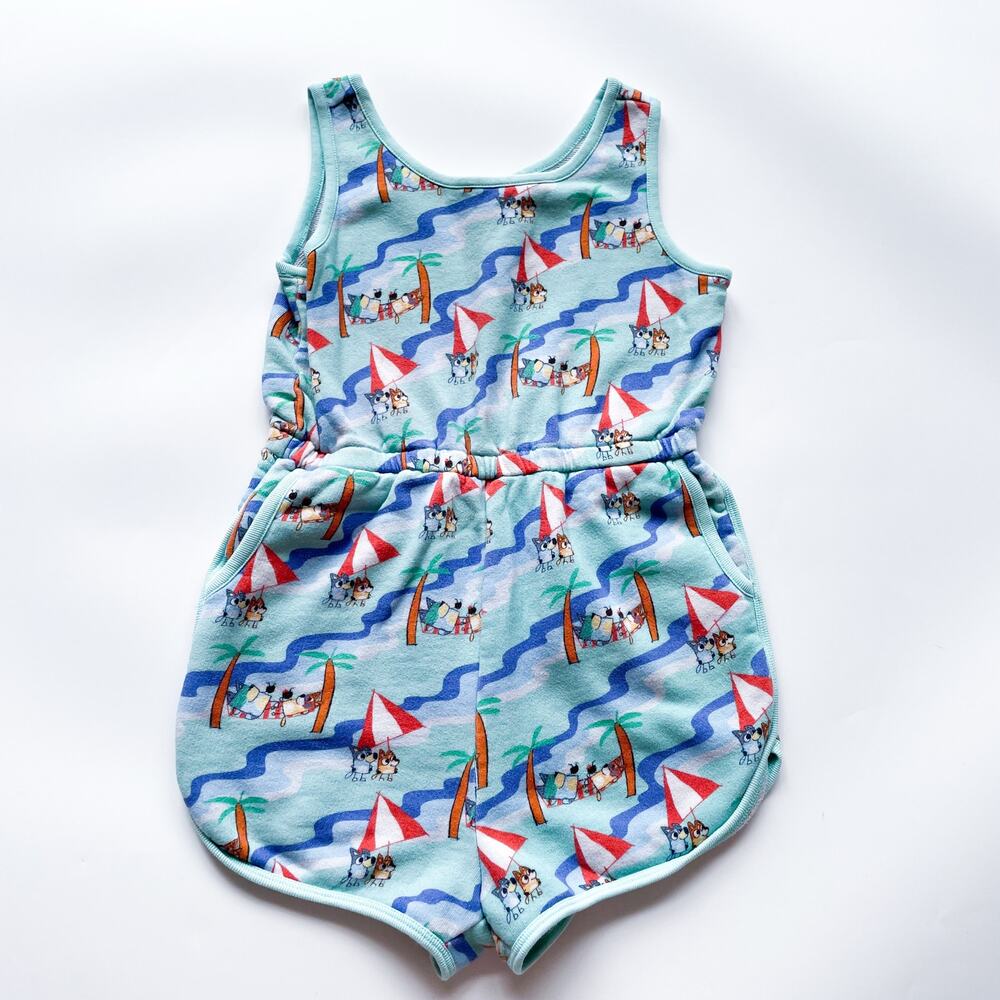 Girls Hanna Andersson Bluey Terrycloth Shorts Romper Size 6/7